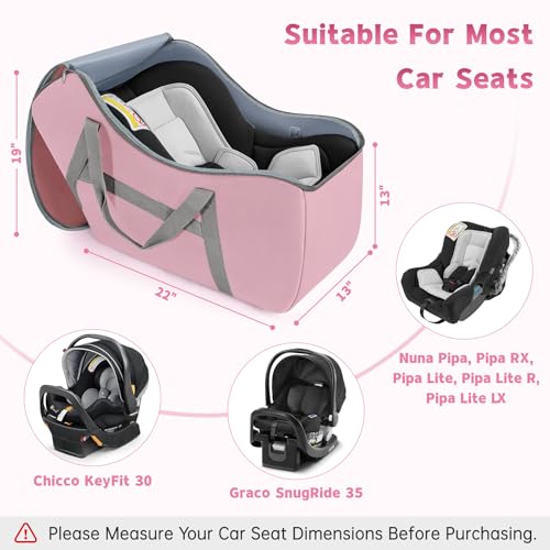 Image of Padded Car Seat Bag Compatible with Most Nuna Pipa Car Seats UPPAbaby MESA V2 without Base & Chicco KeyFit 30 and Base, Car Seat Travel Bag for Airplanes, Pink