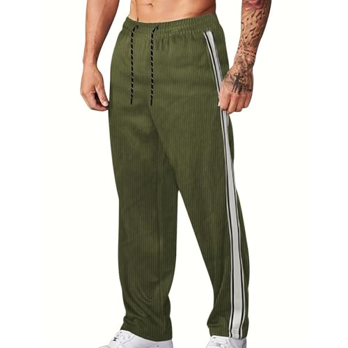 Casual Corduroy Pants for Mens Stripe Elastic Waist Straight Leg Trousers Fashion Warm Up Jogging Workout Sweatpants