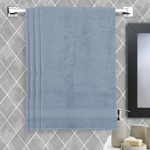 Image of Arvind 100% Cotton Towels for Bath | Towels for Bath Large Size | 500 GSM Bath Towel - Soft & Absorbent | 4 Piece Bath Towel for Men /Women | Urban Comfort | 70 cm x 140 cm - Sky Blue