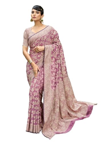 Image of SWORNOF Women's Lucknowi Chikankari Linen cotton Woven Sarees For Women with Blouse sarees for Women (PURPLE)