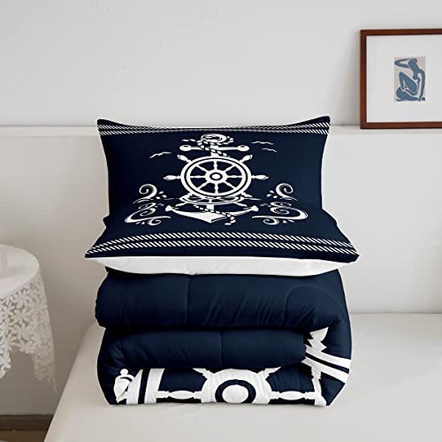 Erosebridal Nautical Anchor Bedding Set for Boys, Compass Adventure Comforter Set Coastal Compass Duvet Sets Ocean Sailboat Bedding Comforters for Kids Teens Adult Bedroom, Navy Blue(Queen Size) - Image 5