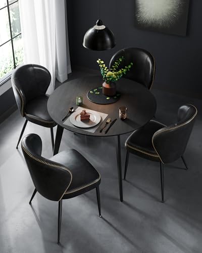 Image of VASAGLE Dining Chairs Set of 2, Upholstered Kitchen Chairs | Synthetic Leather with Stitching, Mid-Century Modern, Easy Assembly, Living Room Lounge, Ink Black