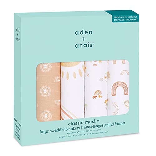 Image of aden + anais Swaddle Blanket, Boutique Muslin Blankets for Girls & Boys, Baby Receiving Swaddles, Ideal Newborn & Infant Swaddling Set, Perfect Shower Gifts, 4 Pack, Keepin Rising