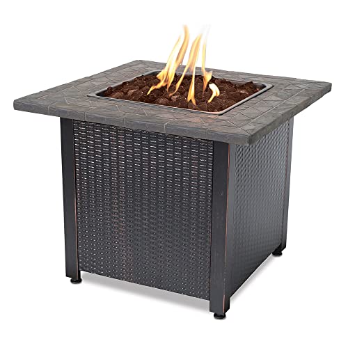 Endless Summer 30 Inch Square 30,000 Btu Lp Gas Outdoor Fire Pit Table W/ Mosaic Resin Mantel, Steel Wicker Design Base, And Brown Fire Glass, Bronze #TOP4