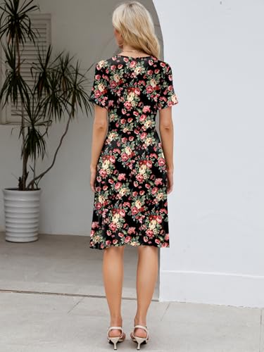Image of Naggoo Womens Summer Dresses for Women 2026 Spring Floral Sundress Short Sleeve V Neck Wrap Dress with Pockets