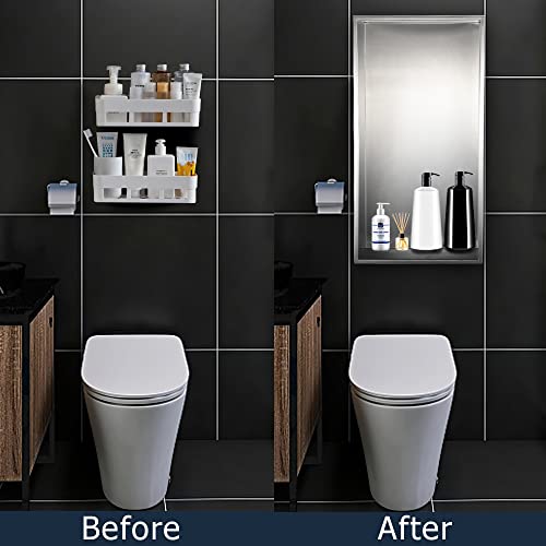 Supllueer 24"×12" Shower Niche Brushed Stainless Steel, Recessed Shower Caddy, Bathroom Shelf Insert Fits For 23"X23" Wall Hole Installation #TOP6