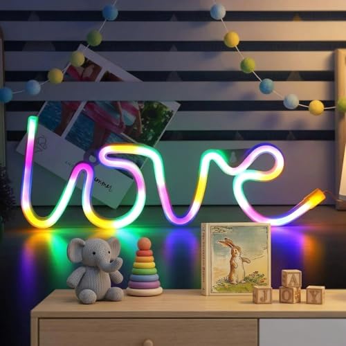Image of Zilloquil Magic Love Neon Sign Led Strip Light with Dual Power (USB & Battery Operated) Romantic Table & Wall Decor Night Light for Valentine, Wedding and Party /Living Room, Bedroom Decoration