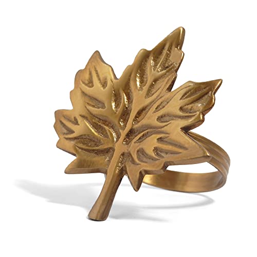 Pure Hands Golden Harvest Napkin Rings - Aged Brass Finished Handmade Vintage Grapes Leaf Napkin Rings Gift Set of 4 for Festive Table Decor, Valentine's Day, Birthday, House Warming Gift (Antique)