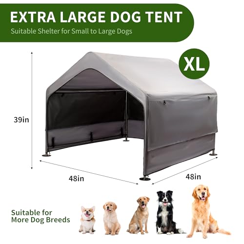 Summertrail Extra Large Dog House Outside, Dog Tent Outdoor, Big Dog Shade Shelter Doghouse Canopy with Three-Sided Breathable Mesh Windows, Gray Sun Rain Cover for Pet Cat Livestock 4'x 4'x 3.3' - Image 4