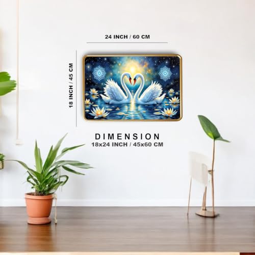 Image of Vastu Swan Pair Photo Frame, Gold, Slim, Sparkle Coated Lamination, for Living Room and Office, 18x24 Inch 53010