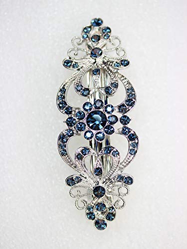 Faship Gorgeous Navy Blue Crystal Hearts And Floral Hair Barrette #TOP3