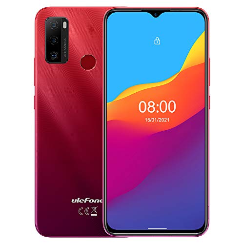 Ulefone Android 11 Moviles Libres Note 10 Teléfono, Dual SIM+SD Dedicada, Batería 5500mAh (Carga Inversa OTG), Octa Core 32GB, 6.52'' Pantalla Waterdrop, Huella Digital + Identificación Facial Rojo