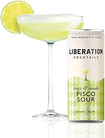 Liberation Cocktails Pisco Sour 6 Cans x 200ml, Ready To Drink Cocktail Cans, Made with Real Fruit, Classic Peruvian Pisco, Low Calories and Low Sugar