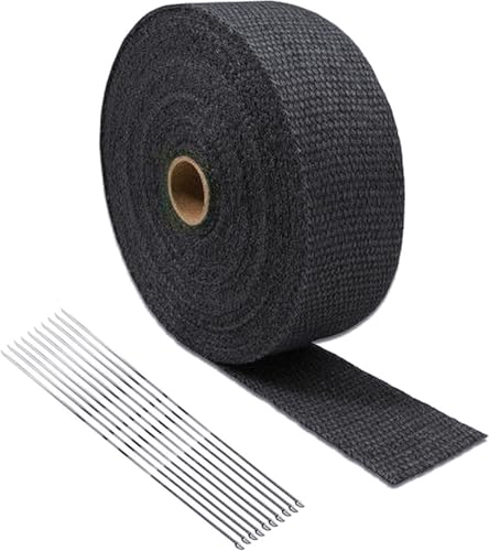 Walquicks 1 Pcs 15m X 5cm Exhaust Heat Wrap Roll Fiberglass Heat Shield Wrap with 10pcs Stainless Locking Ties Assortment Kit, Perfect for Motorcycle Fiberglass Heat Shield Tape