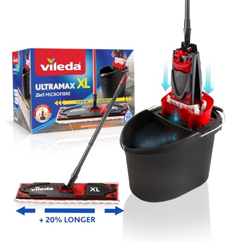 Vileda Ultramax XL mop podłogowy 2 w 1, kompletny zestaw, bardzo szeroki mop z uchwytem, mikrofibra