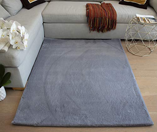 LA Rabbit Skin Fur Furry Faux Rabbit Hide Rectangular Soft Solid Animal Hide Large Bunny Fur Quality 6-Feet-by-9-Feet Polyester Made Area Rug Carpet Rug Cloud Color
