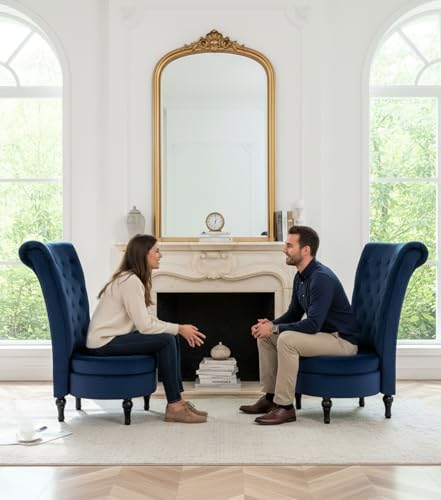 Container Furniture Direct Royal High-Back Velvet Accent Chair for Vanity with Storage and Luxurious Upholstery, Retro Design and Versatile Usage for Living Room, Bedroom, Lounge and Office, Dark Blue Container Furniture Direct Royal High-Back Velvet Accent Chair for Vanity with Storage and Luxurious Upholstery, Retro Design and Versatile Usage for Living Room, Bedroom, Lounge and Office, Dark Blue