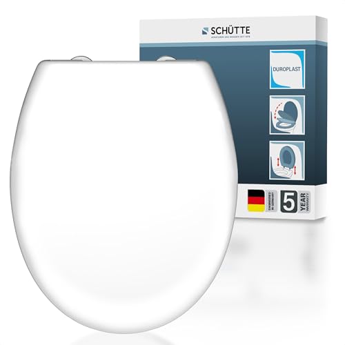SCHÜTTE WC-Sitz mit Absenkautomatik | Abnehmbarer Klodeckel aus bruchsicherem Duroplast | DIY Montage mit Klebepads und Schablone| Toilettendeckel und Brille bis 200 kg belastbar | Weiß SCHÜTTE WC-Sitz mit Absenkautomatik | Abnehmbarer Klodeckel aus bruchsicherem Duroplast | DIY Montage mit Klebepads und Schablone| Toilettendeckel und Brille bis 200 kg belastbar | Weiß