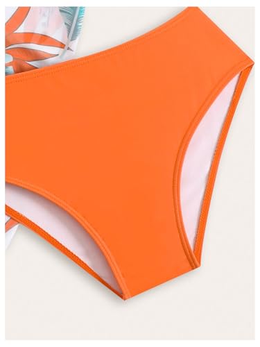 OYOANGLE Girl's 3 Piece Swimsuit Tropical Print Halter Bikini Set with Sarong Cover Up4