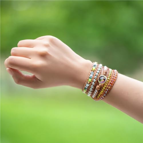 Image of YGLINE Natural Stone Beaded Healing Wax String 5 Wraps Bracelets