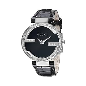 Gucci “Interlocking” Diamond-Accented Stainless Steel Women’s Watch with Black Band(Model:YA133306)
