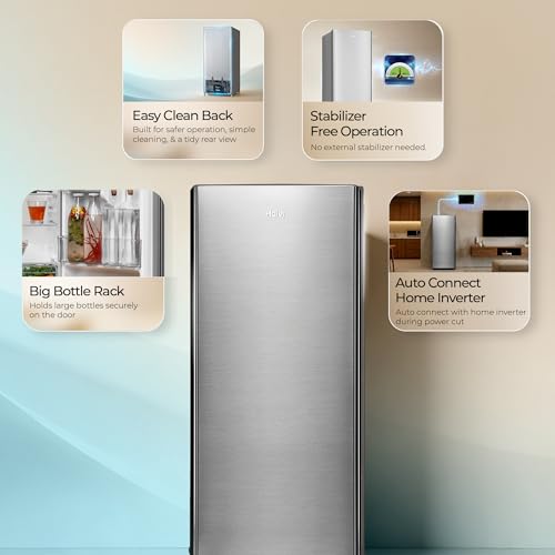 Image of Haier 190L 3 Star Direct Cool Single Door Refrigerator | Toughened Glass Shelves | Fast Ice Making in Just 60 minutes | Large Veg Box| Easy Clean Back (HED-203TDSA-N, Brushline Silver)