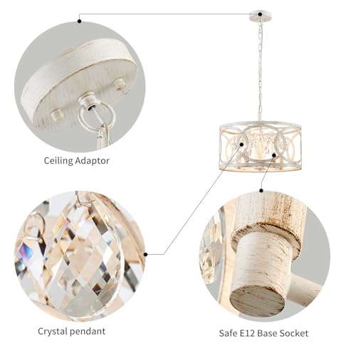 WUZUPS Crystal Chandelier 5-Light Vintage Farmhouse Pendant Ceiling Light Lighting Fixture for Foyer Diningroom Bedroom Hallway Storage Kitchen Bathroom, H 8.3" W 16.1", E12 Base, Antique White by WUZUPS - Used condition - Image 4