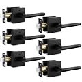 Goldenwarm Black Door Handles Interior, Matte Black Privacy Door Handles, Square Black Door Lever Interior for Bathroom Bedroom (6 Pack)