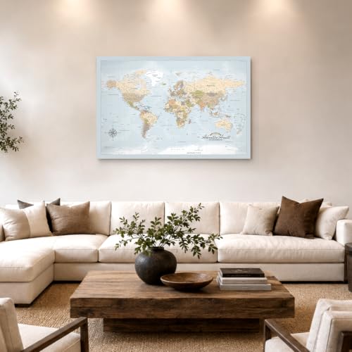 Image of IPIC Blue Ocean World Travel Map with Pins, World Map Pin Board, 42x28 in