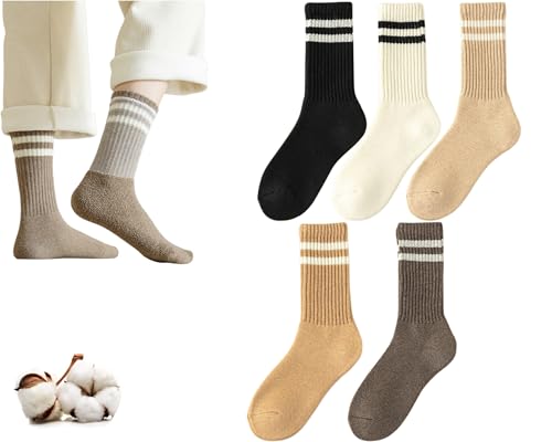 CHUNFO Womens Striped Slouch Warm Socks,Casual,Cashmere,Cotton,Cozy,Boot,Loafers,Crew Sock Size4.5-8