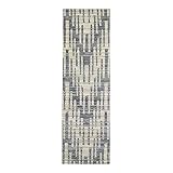 Shahbanu Rugs Pure Silk and Textured Wool Wide Runner Zigzag with Graph Design Rug (2'6" x 8'3")