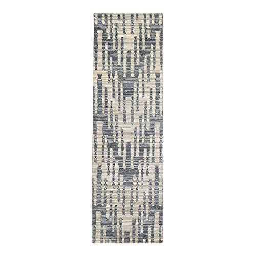 Shahbanu Rugs Pure Silk And Textured Wool Wide Runner Zigzag With Graph Design Rug (2'6" X 8'3") #TOP24