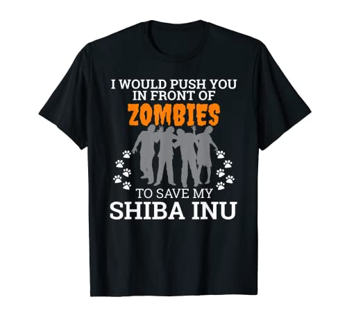 Empujarte delante de los zombies para salvar a Shiba Inu Dog Halloween Camiseta