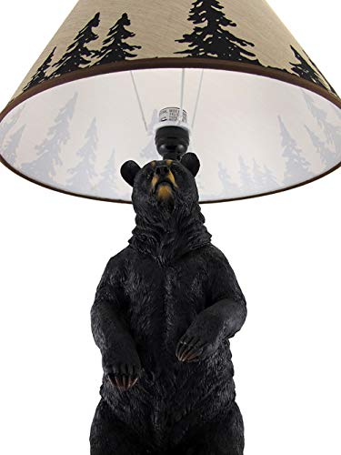 Zeckos Arkadius Rustic Resin Nightstand Bear Lamp Forest Silhouette Shade Living Room Desk Wildlife Decor Whimsical End Table Decorative Light #TOP3