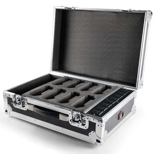 DazzlingStage Charging Case Holds 8 MINI Par Lights, Built-in Power Strip, Stackable, Padded Hard Case for Transport & Charging
