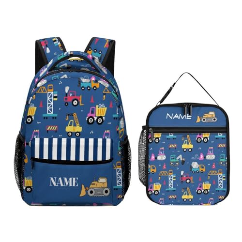 Custom Cartoon Car 2 Piece Backpack Set for Kids Boys Girls Add Name Text Personalized School Bag Lunch Box Customized Book Bag