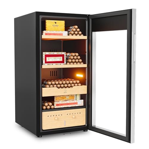 MIUGUYO Electric Cigar Humidors 82L, Cigar Humidor for 750 Cigars, Cooling, Heating and Humidity Control, Cabinet Humidor with Spanish Cedar Drawer Shelves, Gift for Cigar Lovers