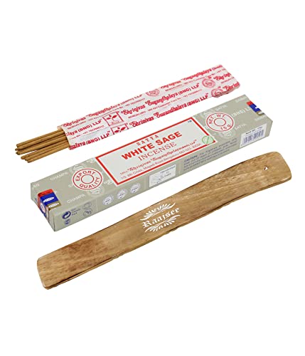 Satya Nagchampa White Sage Incense Sticks, Satya Bng (Bangalore) Insenses 15Gmx3 Pack (45 Gms) With Raajsee Incense Holder Bundle , Satya Nagchampa Natural Incense #TOP3