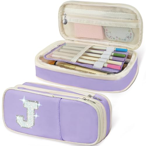 Image of Janhavi Initial Large Capacity Premium Oxford Cute Aesthetic Pencil Case Pouch Bag Special School Supplies Colored Stationery Organizer Gifts for Girls, Women, Adults