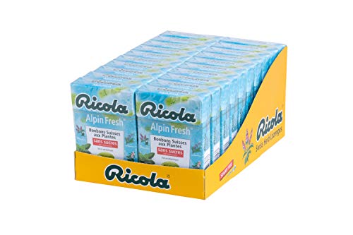Bonbons aux plantes Ricola Alpin Fresh rafraîchissant et sans sucres pour la gorge