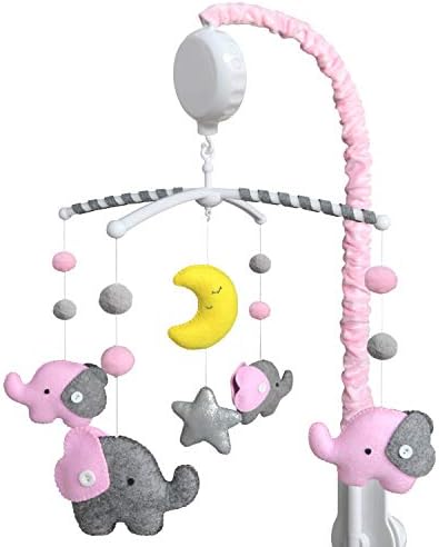 EVERLOVE | Elephant Musical Crib Mobile for Baby Girls | Digital Music Box with 15 lullabies (Pink Theme)