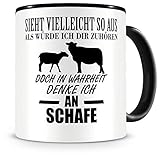 Samunshi® Ich denke an Schafe Tiere Tasse Kaffeetasse Teetasse Kaffeepott Kaffeebecher Becher H:95mm/D:82mm schwarz