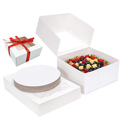 10 Inch Cake Box With Cake Boards Set 20Pcs 10X10X5 Inches, Bakery Box With Window. Cheesecake Box, Cajas Pasteles For Cake, Disposable Cake Containers With Lids For Desserts, Cake Saver With Cover #TOP8