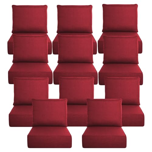 Image of Luxury 6 inch Thick Outdoor Cushion Set 11-24x24 Patio Furniture Cushions with 28D High-Density Foam, Water-Resistant & Fade-Resistant Fabric, Removable Covers for Patio Furniture Sofa Couch -Red