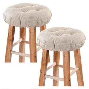 Bar Stool Covers Set of 2, Stool Covers Round with Elastic Band Pad, Soft Stool Seat Covers, Nonslip and Washable, 12 Inch, Beige