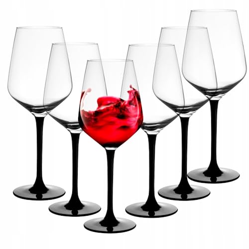 Altom Design Verre à vin avec long pied noir dans une boîte cadeau Rubis, 6 pièces (Verre de vin rouge - 370 ml)