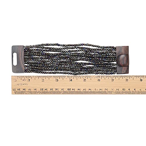 Rainbow Bronze 14 Strand Elastic Stretchy Glass Beaded Bracelet With Wooden Buckle Clasp – 2” Wide #TOP3