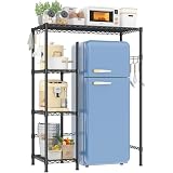 REIBII 4-Tier Mini Fridge Shelf, 380LBS, Adjustable Shelves for Dorm, Black