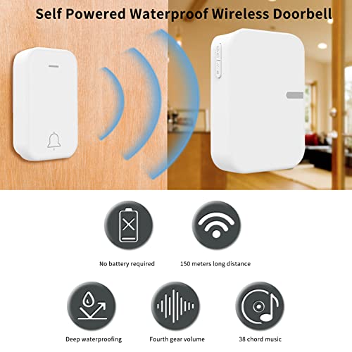 Chusui Campainha sem fio autoalimentada à prova d'água campainha inteligente sem bateria 150 m de d