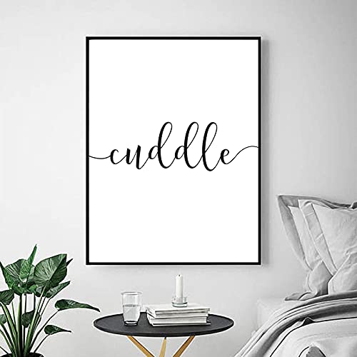 Master Bedroom Sign Art Print Let's Cuddle Quote Canvas Schilderij Zwart Wit Moderne Minimalistische Poster Wall Art Decor 40x60cm-2 Stuks Frameloos - Afbeelding 4